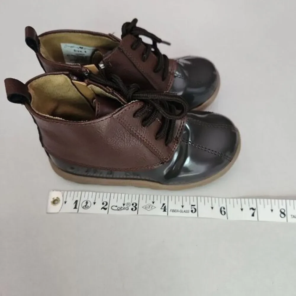 Stepping Stones Toddler Brown Duck Boots Size 8 Lace Up Side Zip Water Resistant